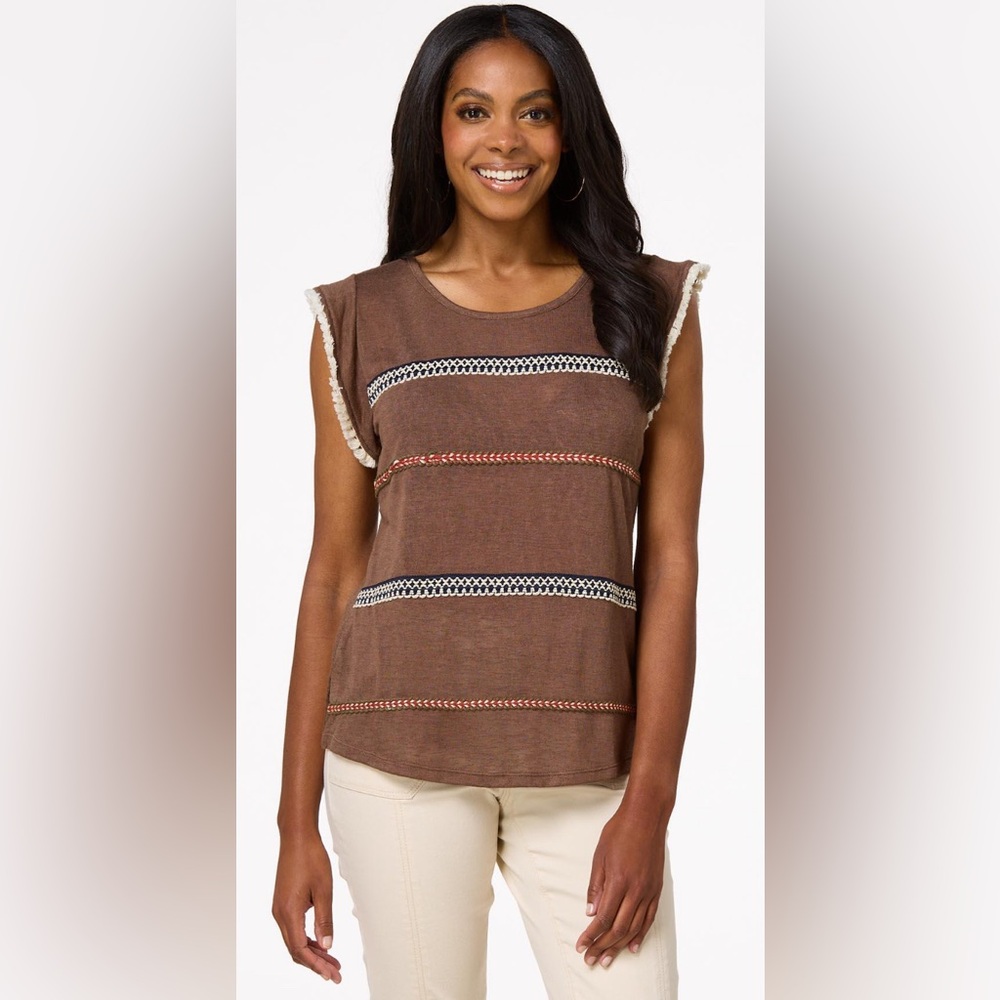Cato Women's Plus Size Fringe Ribbon Trim Top Size 18/20W